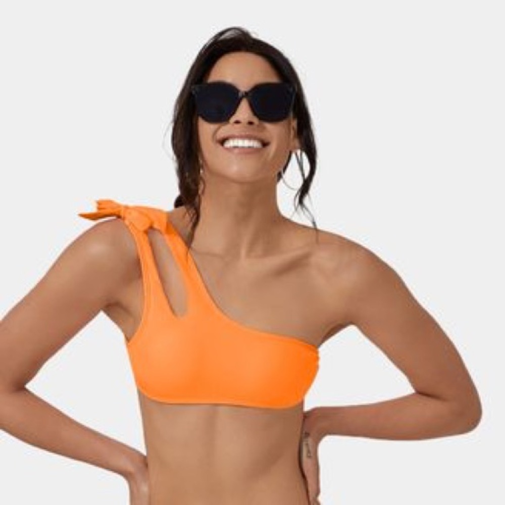 Halara One Shoulder‎ Double Straps Knot Cut Out Bikini Top